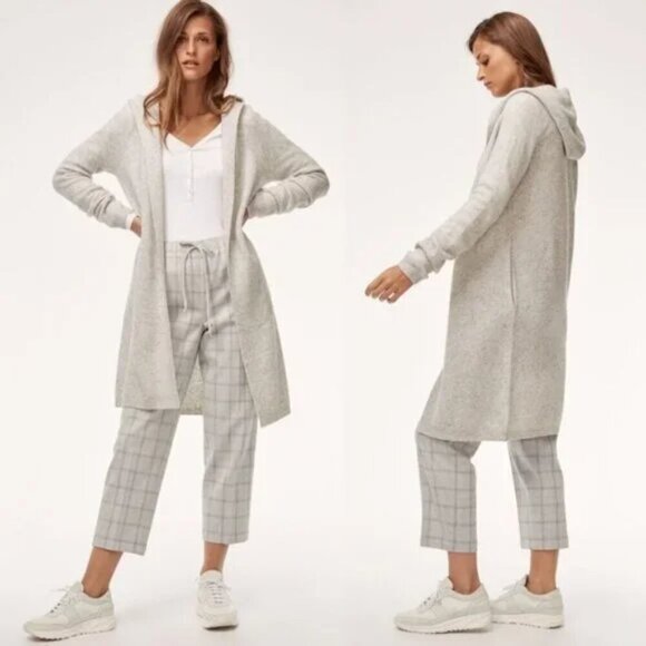 Aritzia Babaton Ammonius Sweater Yak Merino Wool Grey Long Hooded Size Small - Picture 2 of 8